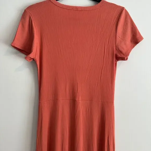See You Monday Ribbed Short Sleeve Midi Dress Women's Large Orange Side Slit - Picture 6 of 6